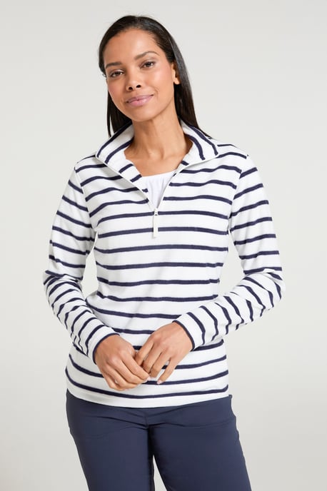 'Camber' Women's Striped Fleece Jacket Half Zip Warm Cosy Sweater Beige - Image 1