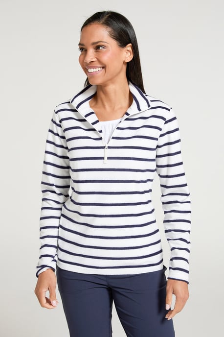 'Camber' Women's Striped Fleece Jacket Half Zip Warm Cosy Sweater Beige - Image 4