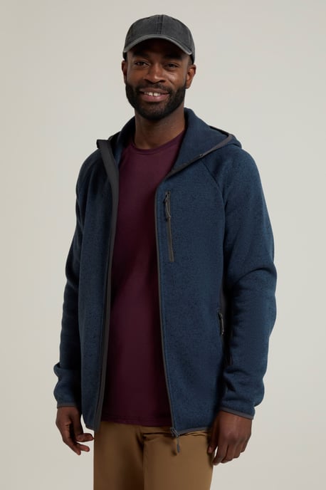 'Treston' Men's Hooded Fleece Sweater Antipill Stretchy Winter Coat Navy - Image 3