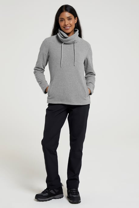 'Hebridean' Women's Cowl Neck Fleece Sweater with Front Pockets Breathable Dark Grey - Image 2