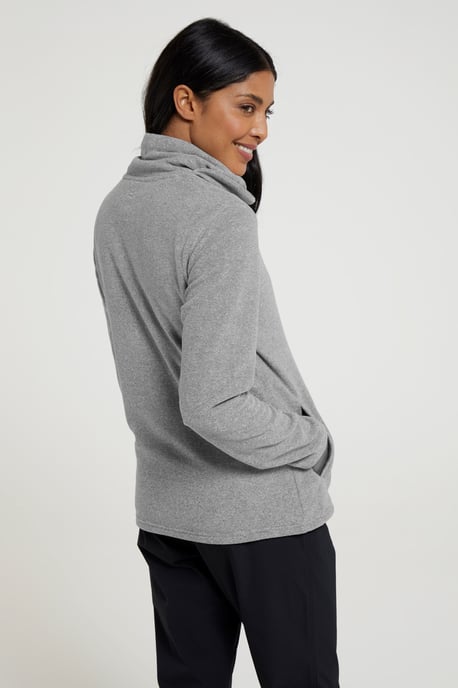 'Hebridean' Women's Cowl Neck Fleece Sweater with Front Pockets Breathable Dark Grey - Image 3