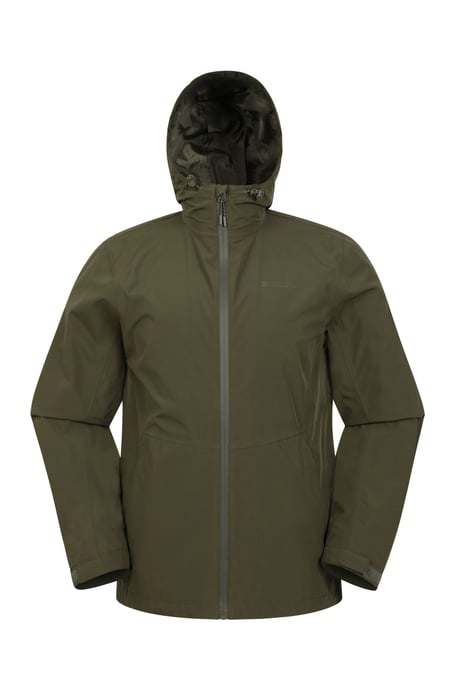 'Covert' Men's Rain Jacket with Adjustable Hood Waterproof Coat Khaki - Image 1