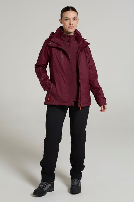 'Bracken' Women's Extreme 3 in 1 Waterproof Jacket Warm Inner Fleece Winter Coat Burgundy - Image 2