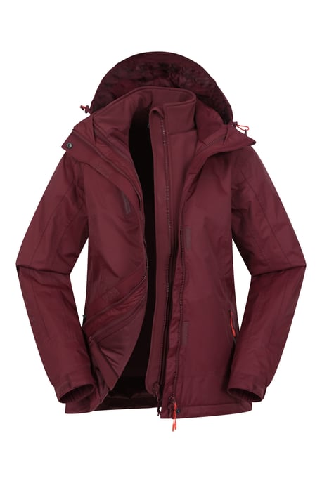 'Bracken' Women's Extreme 3 in 1 Waterproof Jacket Warm Inner Fleece Winter Coat Burgundy - Image 5