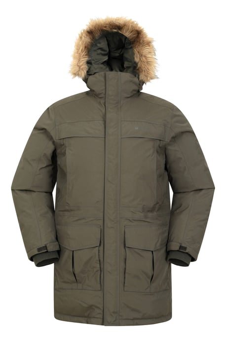 'Antarctic' Men's Extreme Down Jacket Faux Fur Hood Warm Full Zip Winter Coat Forest Green - Image 5