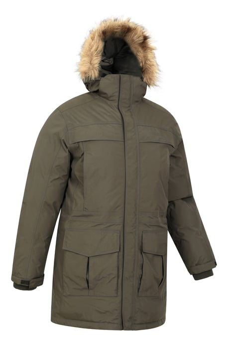 'Antarctic' Men's Extreme Down Jacket Faux Fur Hood Warm Full Zip Winter Coat Forest Green - Image 6