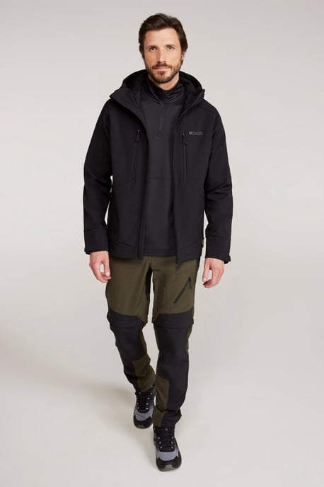 'Radius' Men's Softshell Jacket with Chin Guard Water Resistant Coat Black - Image 3