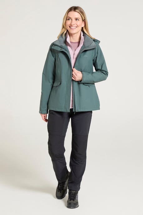 'Thunderstorm' Women's 3 in 1 Jacket Waterproof Inner Fleece Hooded Winter Coat Khaki - Image 2
