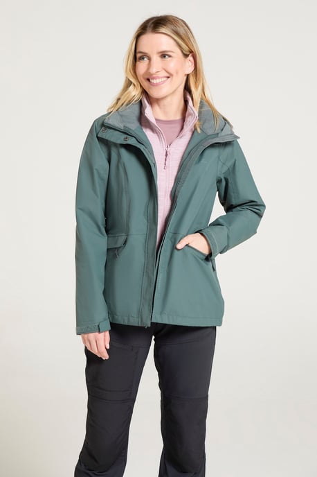 'Thunderstorm' Women's 3 in 1 Jacket Waterproof Inner Fleece Hooded Winter Coat Khaki - Image 4