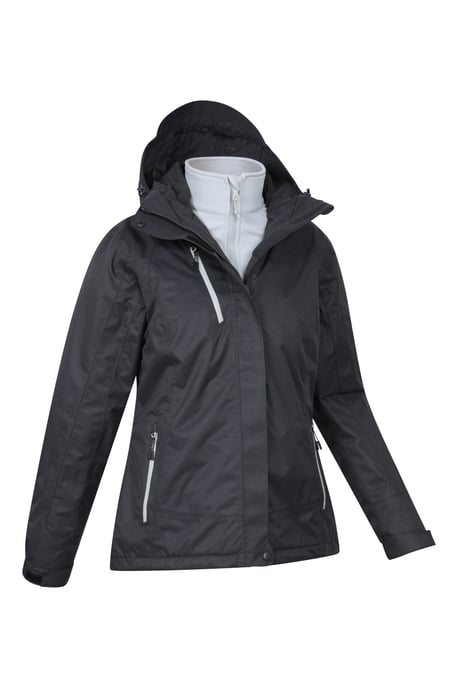 'Bracken' Women's Melange 3 in 1 Jacket Waterproof Hooded Full Zip Winter Coat Black - Image 2