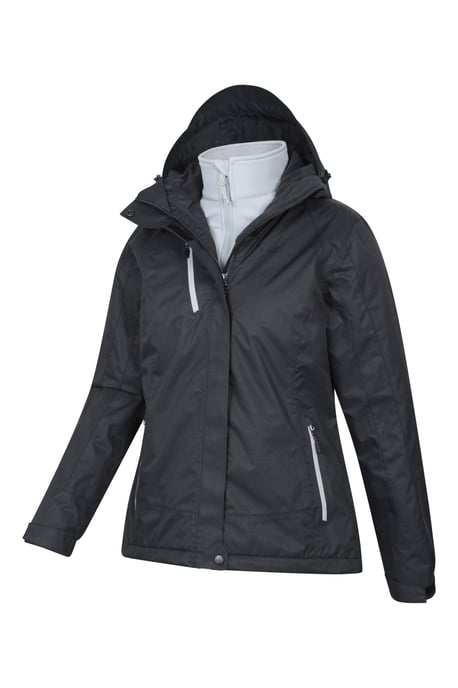 'Bracken' Women's Melange 3 in 1 Jacket Waterproof Hooded Full Zip Winter Coat Black - Image 4