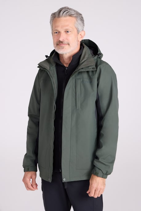 'Thunderstorm' Men's 3 in 1 Jacket Waterproof Inner Fleece Hooded Winter Coat Khaki - Image 1