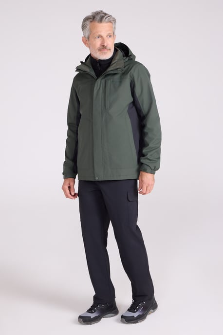'Thunderstorm' Men's 3 in 1 Jacket Waterproof Inner Fleece Hooded Winter Coat Khaki - Image 2