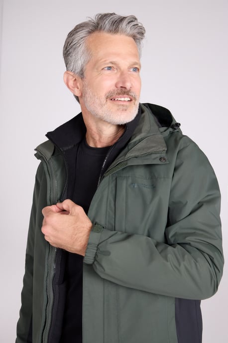 'Thunderstorm' Men's 3 in 1 Jacket Waterproof Inner Fleece Hooded Winter Coat Khaki - Image 3