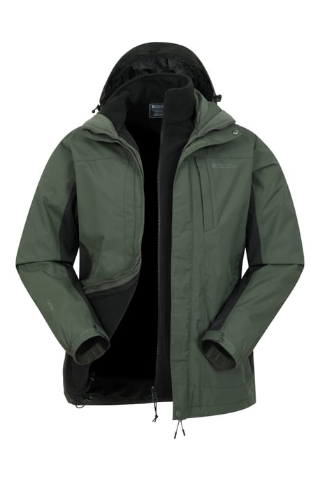 'Thunderstorm' Men's 3 in 1 Jacket Waterproof Inner Fleece Hooded Winter Coat Khaki - Image 6