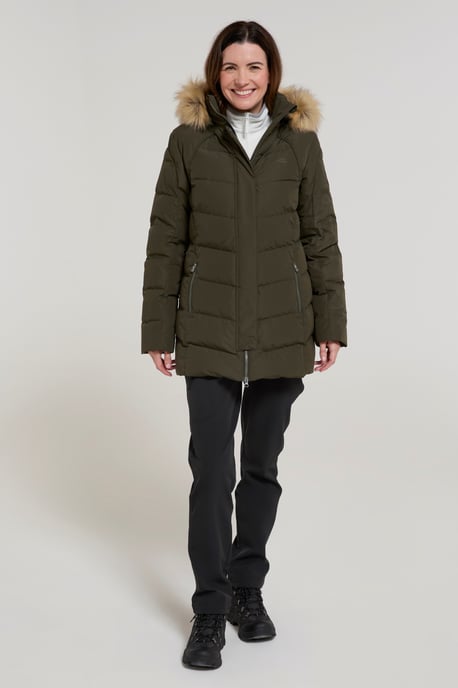 'Isla II' Women's Down Jacket Water Resistant Faux Fur Hood Warm Winter Coat Forest Green - Image 3