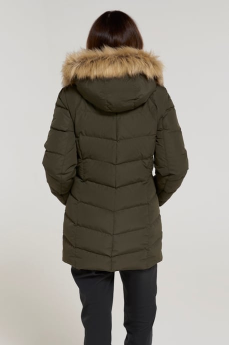 'Isla II' Women's Down Jacket Water Resistant Faux Fur Hood Warm Winter Coat Forest Green - Image 4