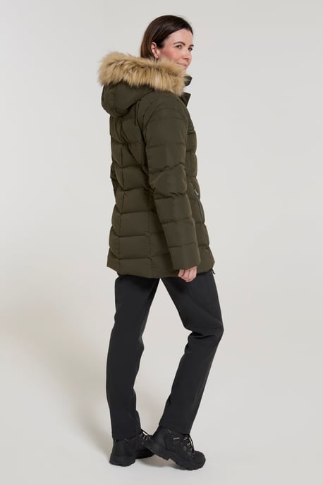 'Isla II' Women's Down Jacket Water Resistant Faux Fur Hood Warm Winter Coat Forest Green - Image 5