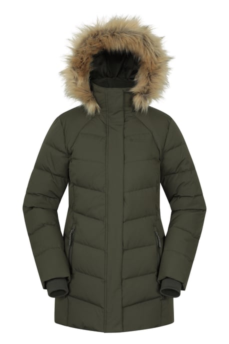 'Isla II' Women's Down Jacket Water Resistant Faux Fur Hood Warm Winter Coat Forest Green - Image 6
