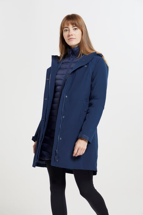 'Alaskan' Women's 3 In 1 Long Jacket with Adjustable Hood Waterproof Coat Navy - Image 2