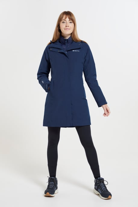 'Alaskan' Women's 3 In 1 Long Jacket with Adjustable Hood Waterproof Coat Navy - Image 3