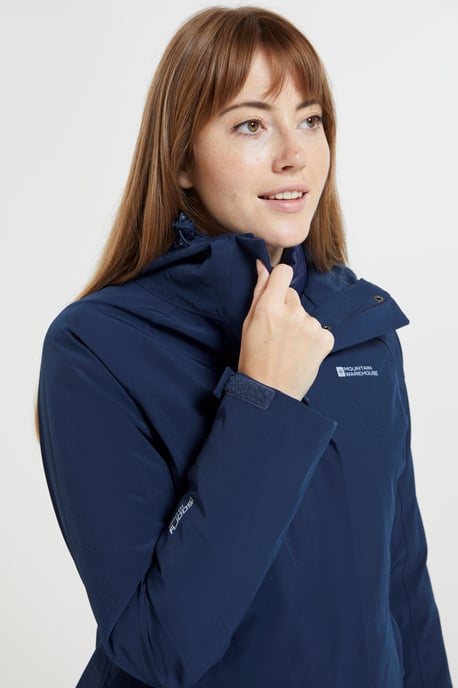 'Alaskan' Women's 3 In 1 Long Jacket with Adjustable Hood Waterproof Coat Navy - Image 5