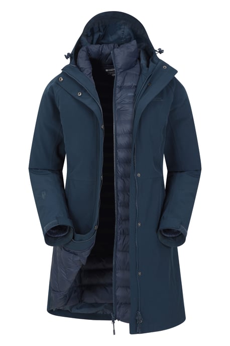 'Alaskan' Women's 3 In 1 Long Jacket with Adjustable Hood Waterproof Coat Navy - Image 6