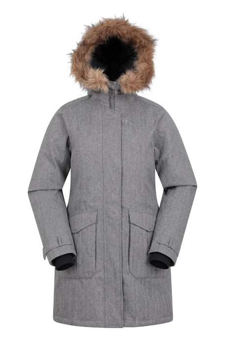 'Aurora' Women's Down Jacket Waterproof Faux Fur Hood Warm Full Zip Winter Coat Grey - Image 2