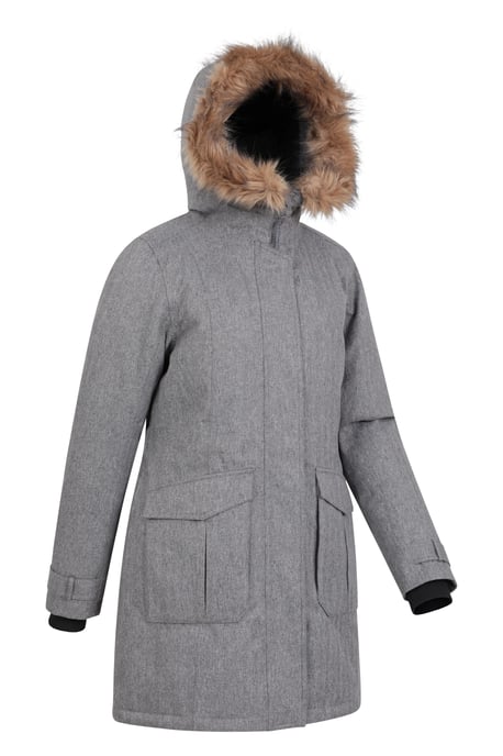'Aurora' Women's Down Jacket Waterproof Faux Fur Hood Warm Full Zip Winter Coat Grey - Image 3