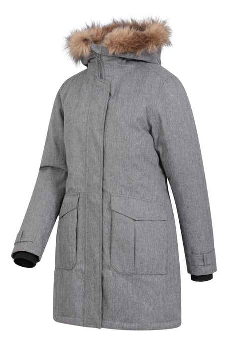 'Aurora' Women's Down Jacket Waterproof Faux Fur Hood Warm Full Zip Winter Coat Grey - Image 5
