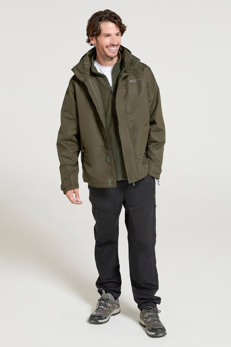 'Fell' Men's 3 in 1 Water Resistant Jacket Adjustable Hood Full Zip Winter Coat Forest Green - Image 2