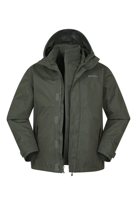 'Fell' Men's 3 in 1 Water Resistant Jacket Adjustable Hood Full Zip Winter Coat Forest Green - Image 5