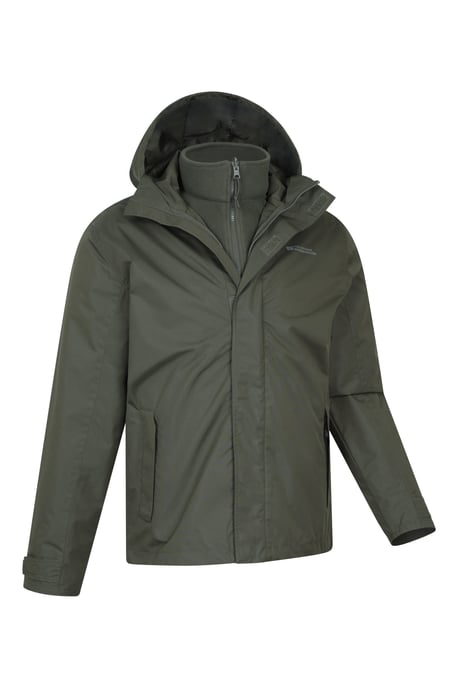 'Fell' Men's 3 in 1 Water Resistant Jacket Adjustable Hood Full Zip Winter Coat Forest Green - Image 6