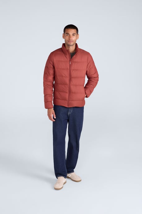 Men's Lightweight Down Jacket Water Resistant Zip Up Hooded Puffer Winter Coat Red - Image 2