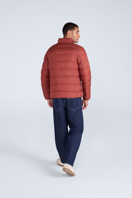 Men's Lightweight Down Jacket Water Resistant Zip Up Hooded Puffer Winter Coat Red - Image 4