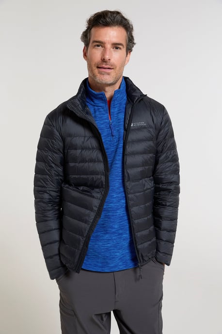 'Featherweight' Men's Down Jacket Water Resistant Puffer Full Zip Winter Coat Black - Image 4