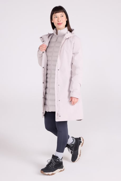 'Alaskan' Women's 3 In 1 Long Jacket with Adjustable Hood Waterproof Coat Ecru - Image 2