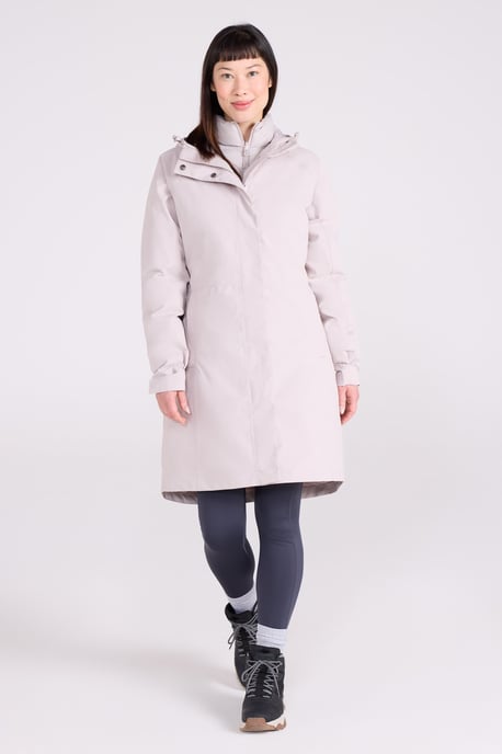 'Alaskan' Women's 3 In 1 Long Jacket with Adjustable Hood Waterproof Coat Ecru - Image 3
