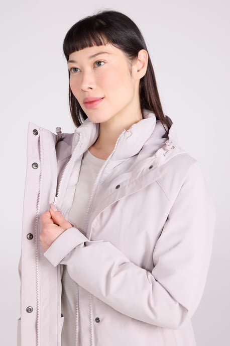 'Alaskan' Women's 3 In 1 Long Jacket with Adjustable Hood Waterproof Coat Ecru - Image 5