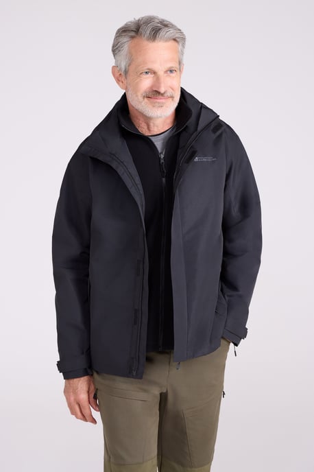 'Fell' Men's 3 in 1 Water Resistant Jacket Adjustable Hood Full Zip Winter Coat Black - Image 2