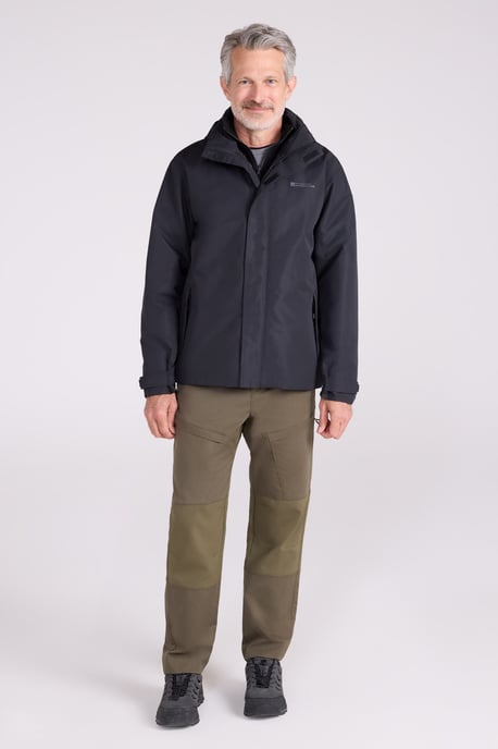 'Fell' Men's 3 in 1 Water Resistant Jacket Adjustable Hood Full Zip Winter Coat Black - Image 3
