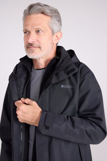 'Fell' Men's 3 in 1 Water Resistant Jacket Adjustable Hood Full Zip Winter Coat Black - Image 4