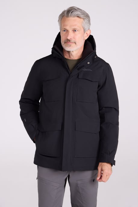'Concord' Men's Extreme Down Jacket Waterproof Hooded Full Zip Long Winter Coat Black - Image 1