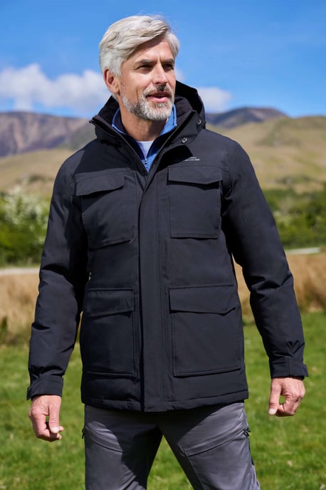 'Concord' Men's Extreme Down Jacket Waterproof Hooded Full Zip Long Winter Coat Black - Image 2
