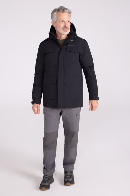 'Concord' Men's Extreme Down Jacket Waterproof Hooded Full Zip Long Winter Coat Black - Image 3