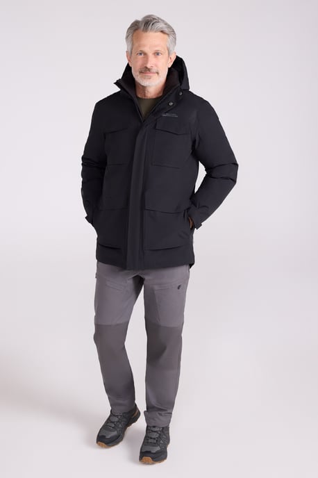 'Concord' Men's Extreme Down Jacket Waterproof Hooded Full Zip Long Winter Coat Black - Image 4