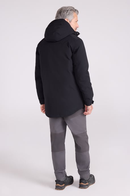 'Concord' Men's Extreme Down Jacket Waterproof Hooded Full Zip Long Winter Coat Black - Image 5