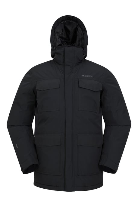 'Concord' Men's Extreme Down Jacket Waterproof Hooded Full Zip Long Winter Coat Black - Image 6
