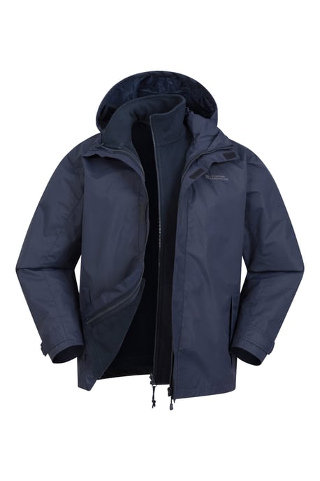 'Fell' Men's 3 in 1 Water Resistant Jacket Adjustable Hood Full Zip Winter Coat Navy - Image 2