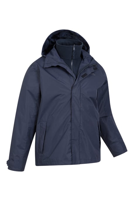 'Fell' Men's 3 in 1 Water Resistant Jacket Adjustable Hood Full Zip Winter Coat Navy - Image 3